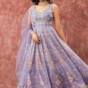 Lavender Silk Anarkali set from Lashkaraa; Size Medium